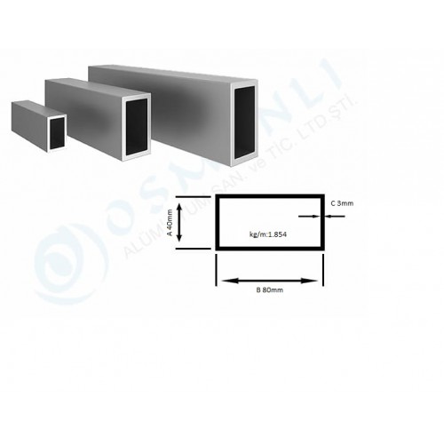 Alüminyum Kutu Profil 40mm X 80mm Et Kalınlık 3mm Alüminyum Kutu Profil 40mm X 80mm Et Kalınlık 3mm